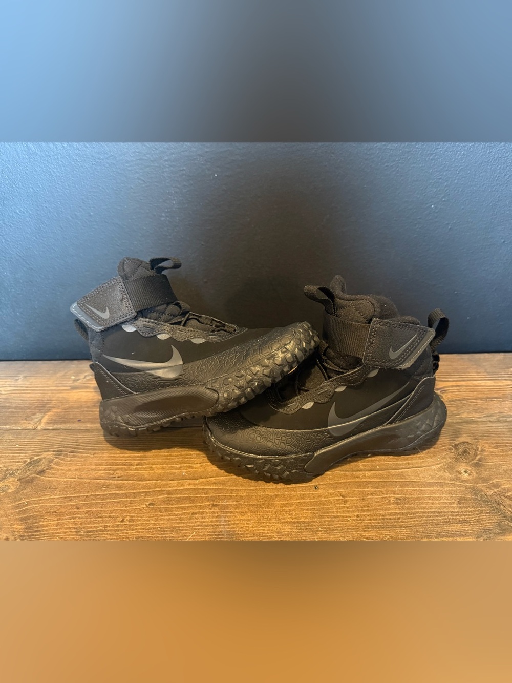 Nike Kids Black High-Top Basketball Sneakers with Strap, Size 12C